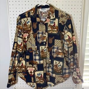 Vintage Gregory Designs Shirt Men's Large Navy Blue Canadian Wilderness Print